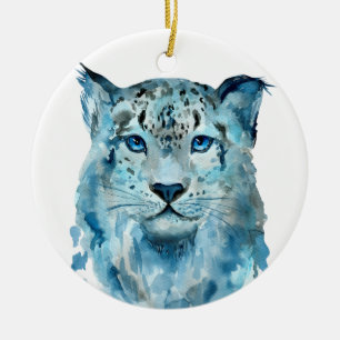 Ornamento De Cerâmica Leopardo de Neve de Aquarela