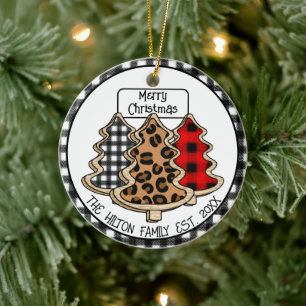 Ornamento De Cerâmica Leopardo, Gingham e Xadrezes de Buffalo Árvores de