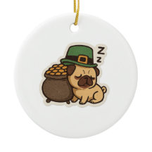 Leprechaun Pug Sonolento Dia de São Patrício Retro