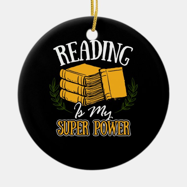 Ornamento De Cerâmica Ler É O Meu Super Poder (Frente)