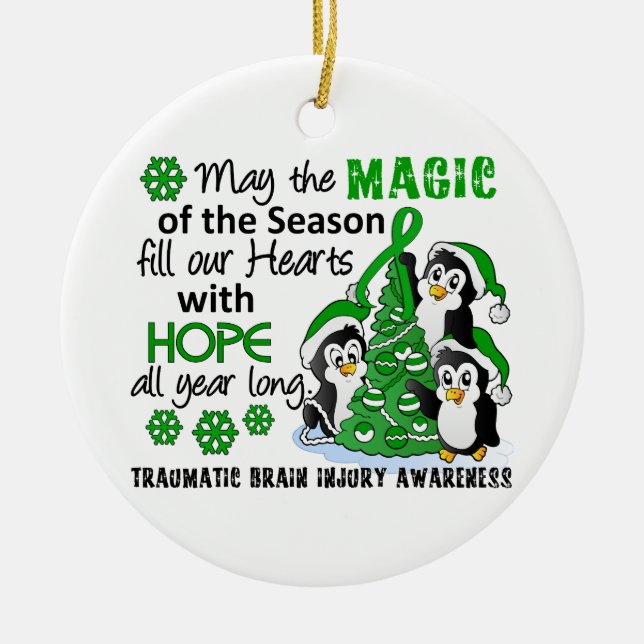 Ornamento De Cerâmica Lesão cerebral traumático TBI dos pinguins do (Frente)