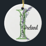 Ornamento De Cerâmica Letra alfabética I, botânica da Lavanda de aquarel<br><div class="desc">Um design romântico e elegante com letra alfabética monográfica "I", enquadrada por eucalipto, lavanda e libélula pintada em aquarelas. Para começar a alterar o nome, clique em "Personalizar este modelo" e edite o texto nas caixas modelo. Para acessar as ferramentas de edição mais avançadas, role para baixo até "Clique para...</div>