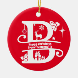 Ornamento De Cerâmica Letra B Monograma Nome da Família Inicial Saudação