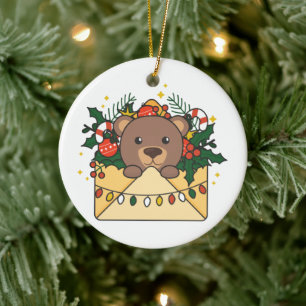 Ornamento De Cerâmica Letra Bean Christmas Bears Cerâmica
