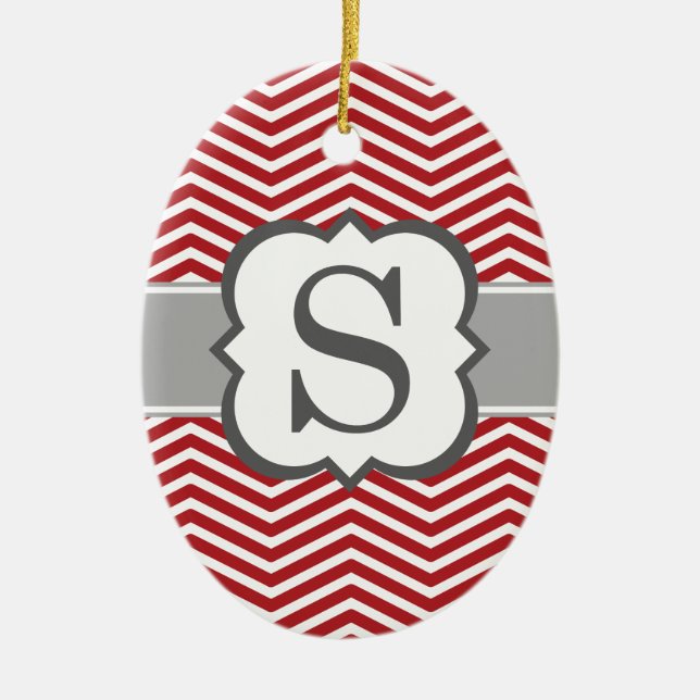 Ornamento De Cerâmica Letra branca vermelha S Chevron do monograma (Frente)