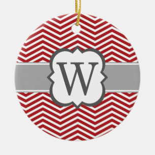 Ornamento De Cerâmica Letra branca vermelha W Chevron do monograma