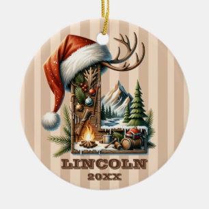 Ornamento De Cerâmica Letra de Natal russa L com Cena de Inverno Cozy