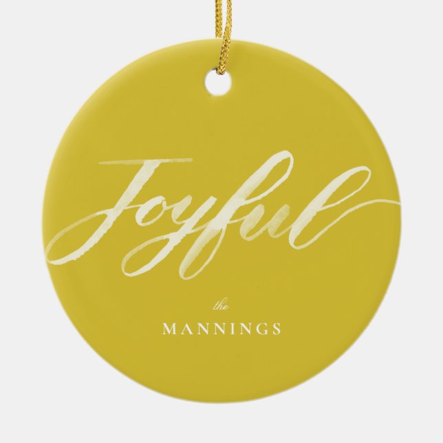 Ornamento De Cerâmica Letra de Pincel de Aquarela Joyful (Frente)