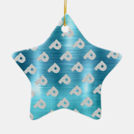 Ornamento De Cerâmica Letra Esmagada Aqua Silver P