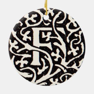 Ornamento De Cerâmica Letra F Art Nouveau Monograma Vintage