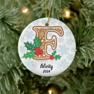 Ornamento De Cerâmica Letra F Natal Nome Personalizado