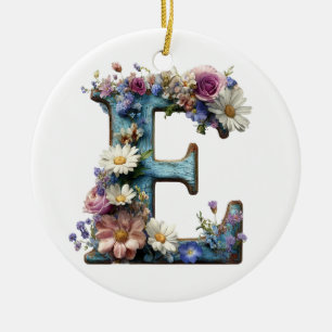 Ornamento De Cerâmica Letra Floral Botânica Vintage E