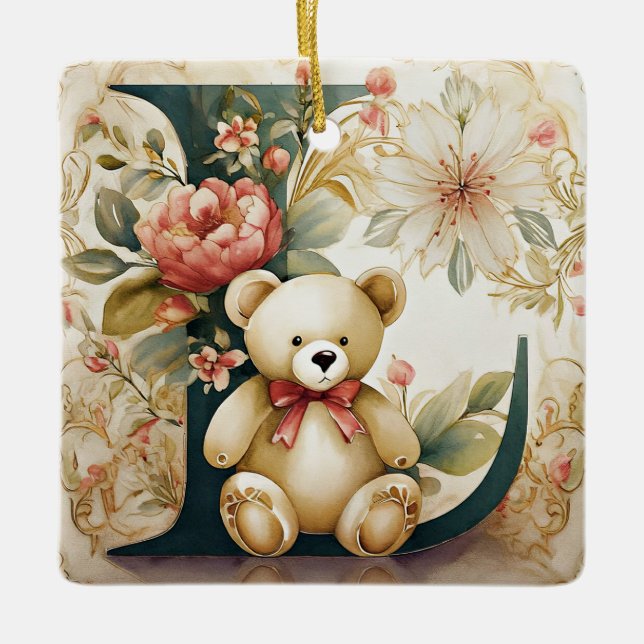 Ornamento De Cerâmica Letra FLoral Teddy Bear L (Frente)