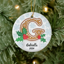 Ornamento De Cerâmica Letra G Natal Nome Personalizado