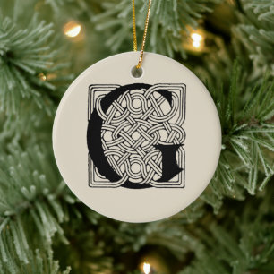 Ornamento De Cerâmica Letra G Vintage Celtic Knot Monograma