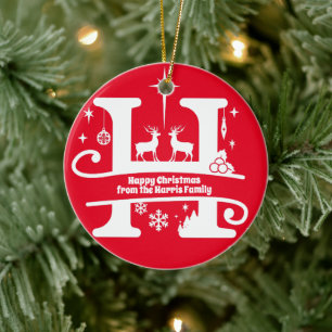 Ornamento De Cerâmica Letra H Monograma Nome da Família Inicial Saudação