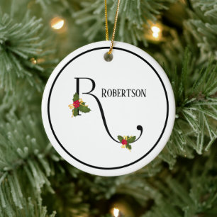 Ornamento De Cerâmica Letra Holiday Monograma R Personalizada