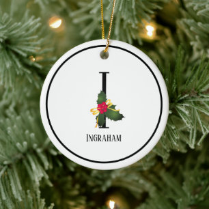 Ornamento De Cerâmica Letra I Monograma e Nome Natal