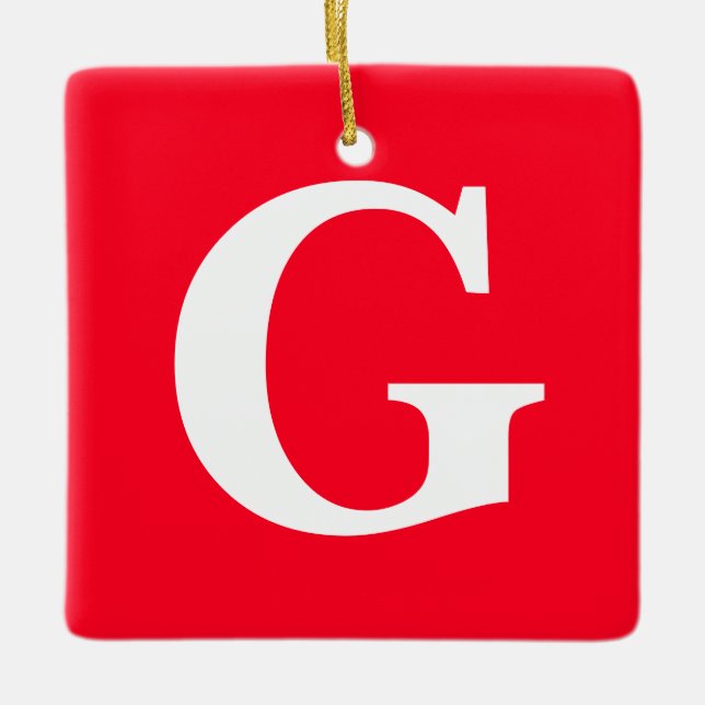 Ornamento De Cerâmica Letra inicial monograma branco branco simples (Frente)