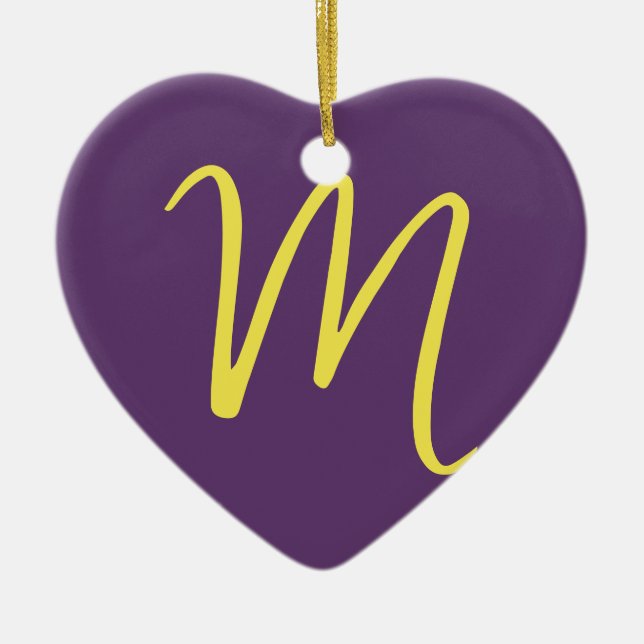 Ornamento De Cerâmica Letra inicial Monograma Na moda Indigo Amarelo (Frente)