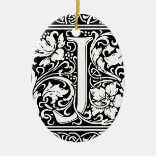 Ornamento De Cerâmica Letra J Monograma Medieval Arte Nova