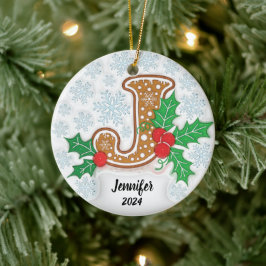 Ornamento De Cerâmica Letra J Natal Nome Personalizado