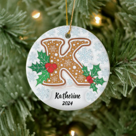 Ornamento De Cerâmica Letra K Natal Nome Personalizado