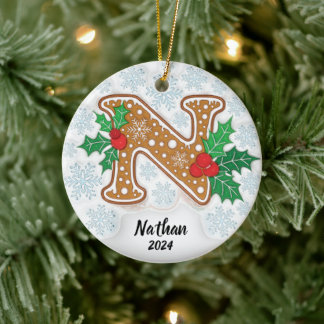 Ornamento De Cerâmica Letra N Monograma Nome Personalizado
