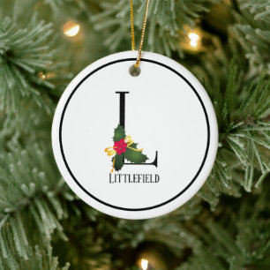 Ornamento De Cerâmica Letra Natal Monograma L Personalizada