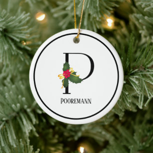 Ornamento De Cerâmica Letra Natal Monograma P Personalizada