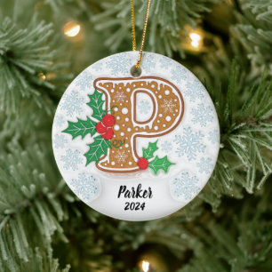 Ornamento De Cerâmica Letra P Nome Personalizado Monograma Natal