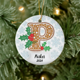 Ornamento De Cerâmica Letra P Nome personalizado Monograma Natal