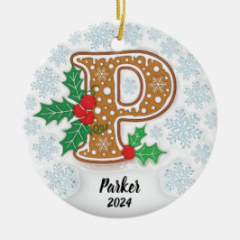 Ornamento De Cerâmica Letra P Nome personalizado Monograma Natal