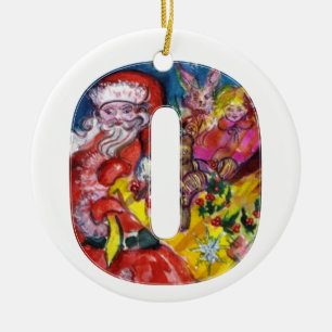 ORNAMENTO DE CERÂMICA LETRA/PAPAI NOEL DO NATAL O COM MONOGRAMA DOS