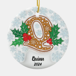 Ornamento De Cerâmica Letra Q Nome Personalizado Monograma Natal