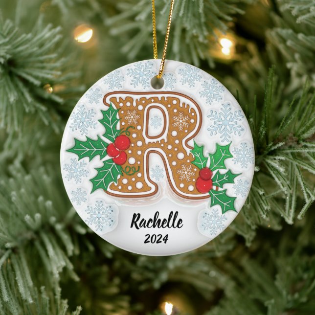Ornamento De Cerâmica Letra R Nome Personalizado Monograma Natal (Árvore)