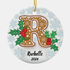 Ornamento De Cerâmica Letra R Nome Personalizado Monograma Natal