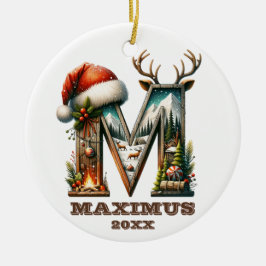 Ornamento De Cerâmica Letra Russa de Natal M Madeira Festiva Charm