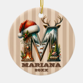 Ornamento De Cerâmica Letra russa M Natal com Charme de Cabina Louca