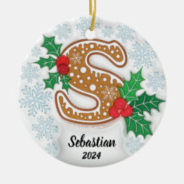 Ornamento De Cerâmica Letra S Nome Personalizado Monograma Natal
