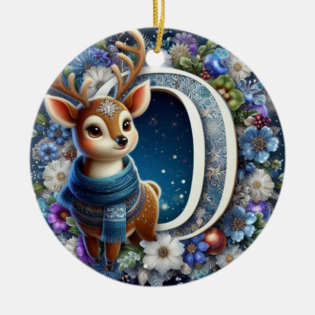 Ornamento De Cerâmica Letra Única O, rena, Natal (Frente)