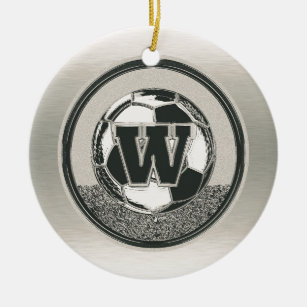 Ornamento De Cerâmica Letra W do monograma do futebol do medalhista de
