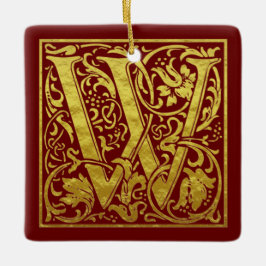 Ornamento De Cerâmica Letra W Primeira Letra Faux Dourado Vermelho