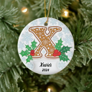 Ornamento De Cerâmica Letra X Nome personalizado Monograma Natal