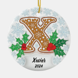 Ornamento De Cerâmica Letra X Nome personalizado Monograma Natal