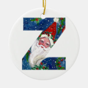 ORNAMENTO DE CERÂMICA LETRA Z DE NATAL / SANTA CLAUS COM BORRÃO VERMELH