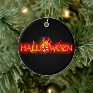 Ornamento De Cerâmica Letras ardentes maciças do SlipperyJoe's Halloween