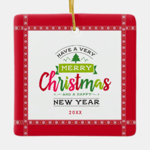 Ornamento De Cerâmica Letras de Feliz Natal e Feliz Ano Novo