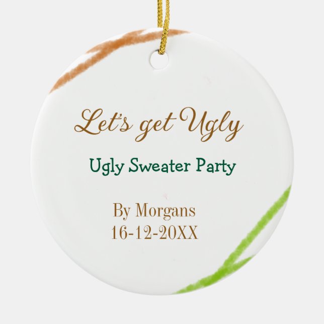 Ornamento De Cerâmica Let's get ugly Christmas ugly sweater Partyorange  (Frente)