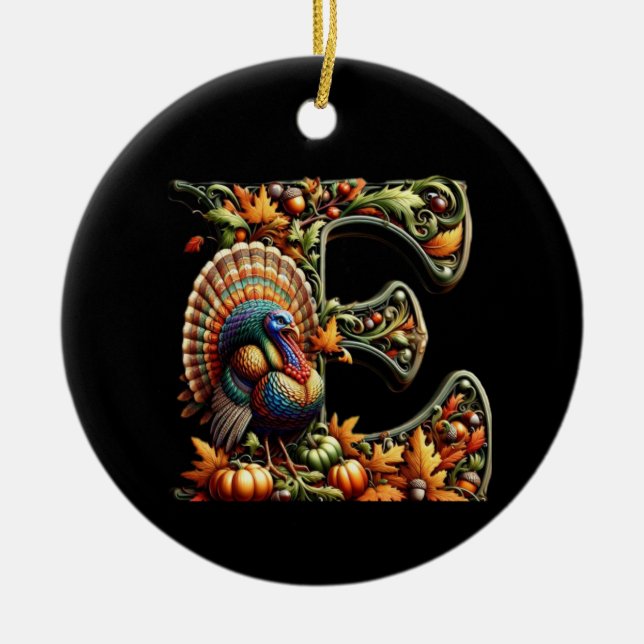 Ornamento De Cerâmica Letter E Thanksgiving style gift  (Frente)